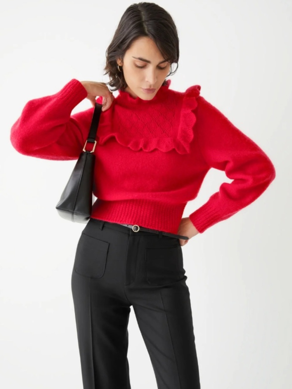 & Other Stories Bright Red Ruffled Turtleneck Sweater